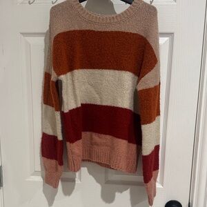 a.n.a Colorblock Crew Neck Sweater - Red, Orange, Cream
